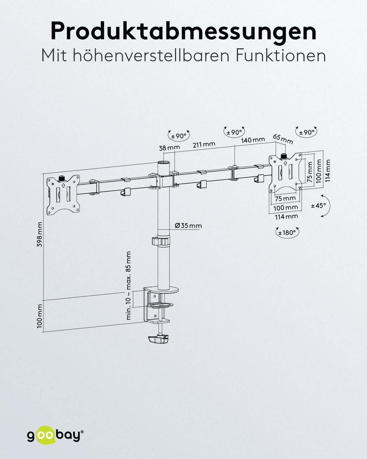 goobay Monitor-Halterung Dual Flex schwarz