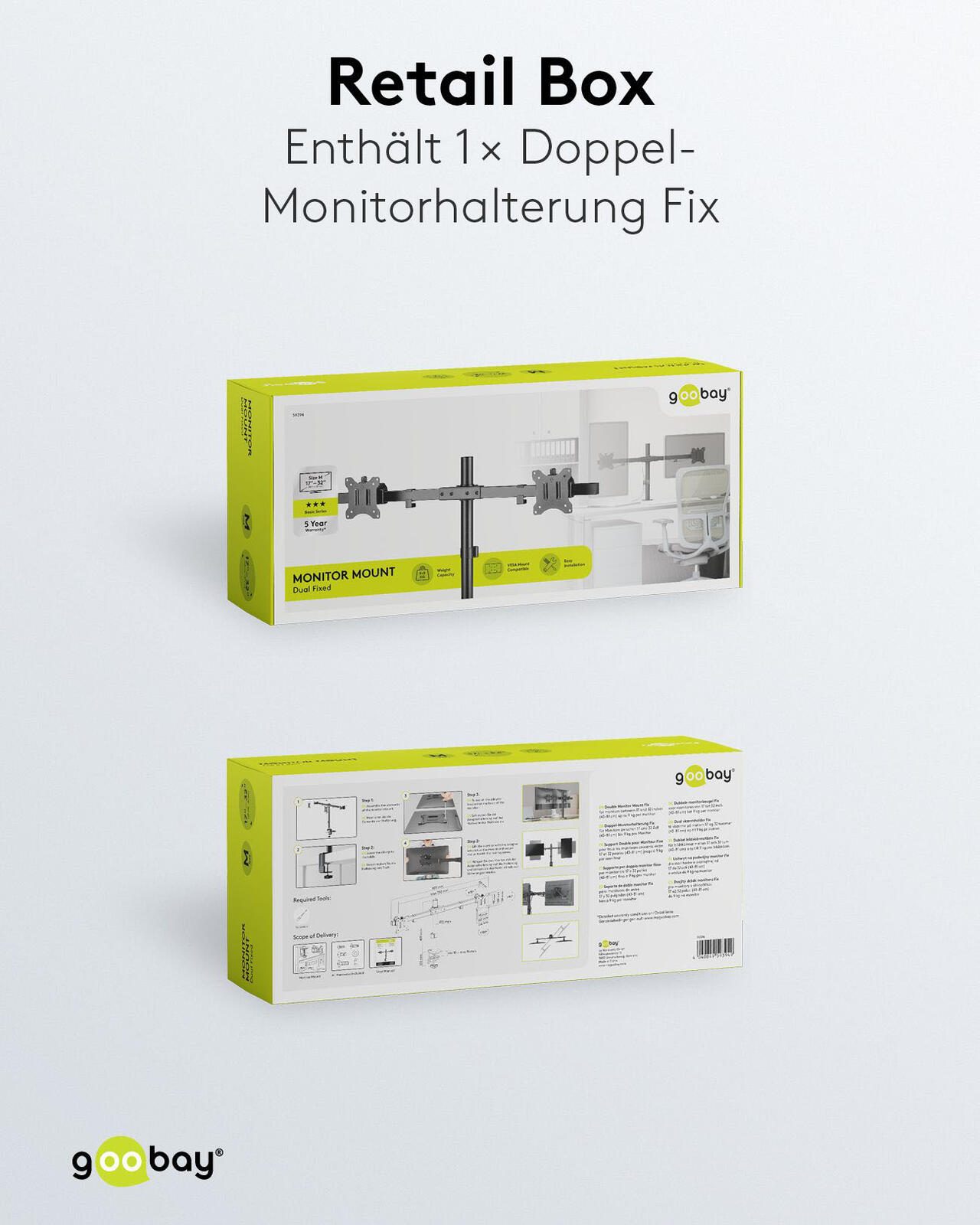 goobay Monitor-Halterung Dual Flex schwarz