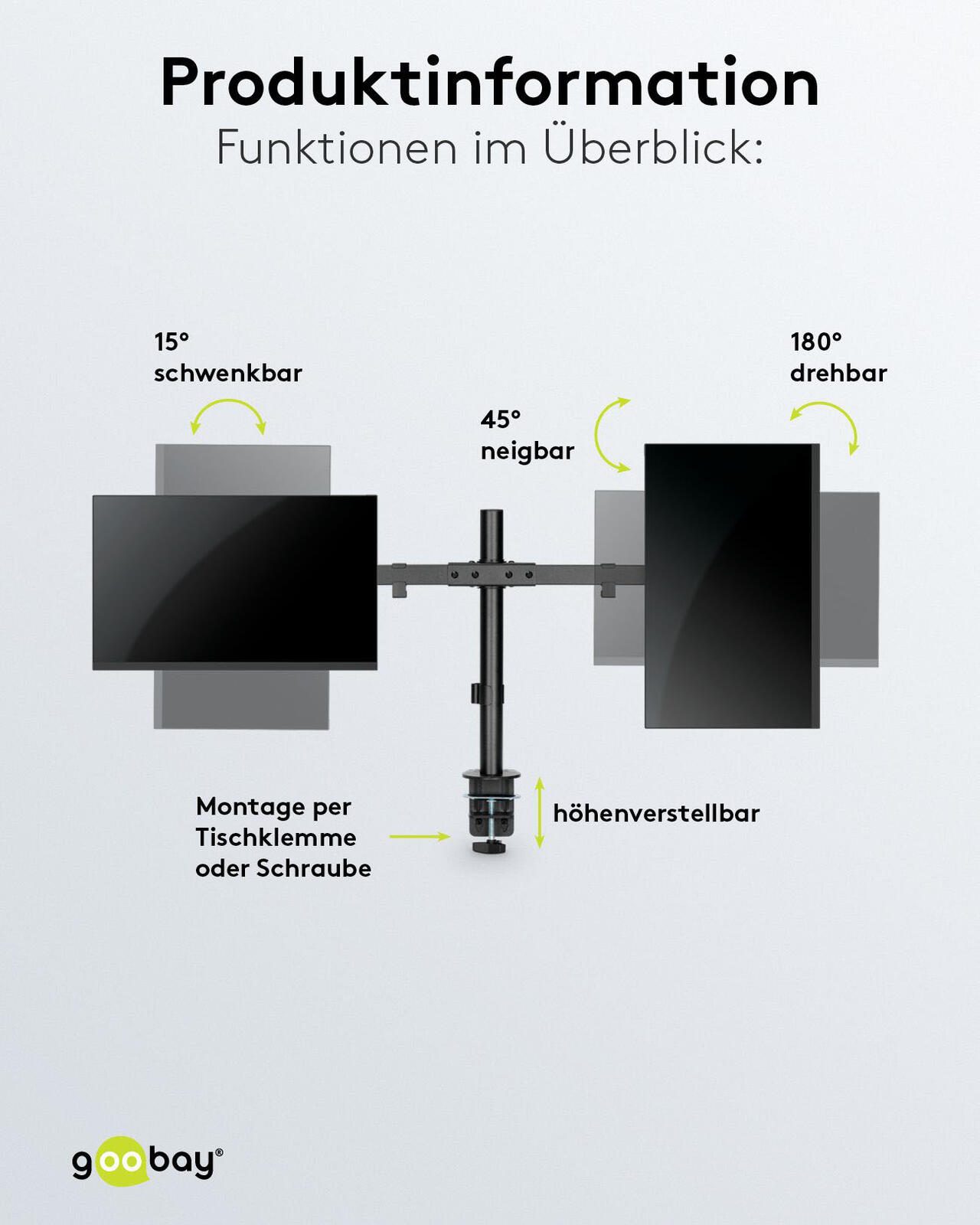 goobay Monitor-Halterung Dual Flex schwarz