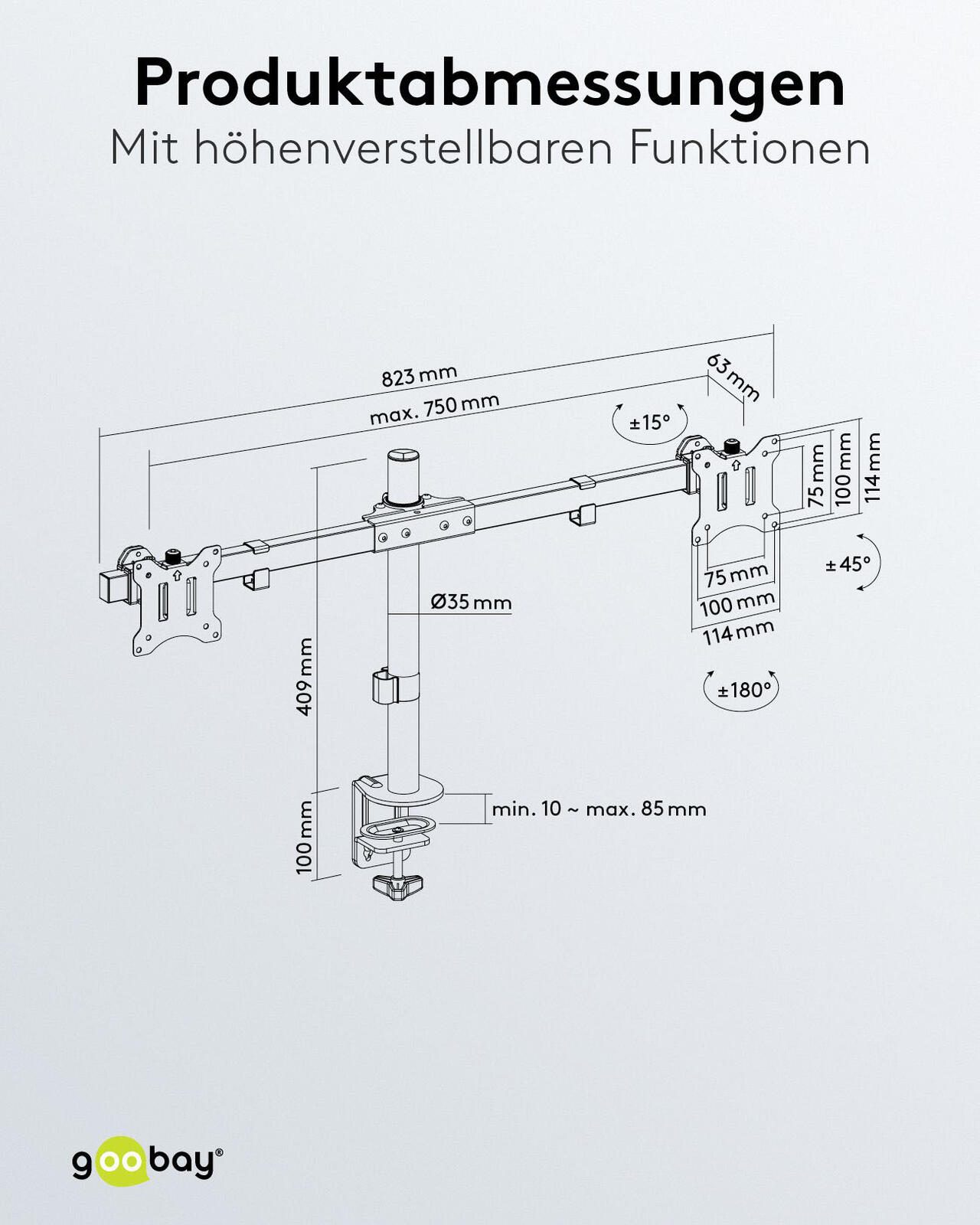 goobay Monitor-Halterung Dual Flex schwarz