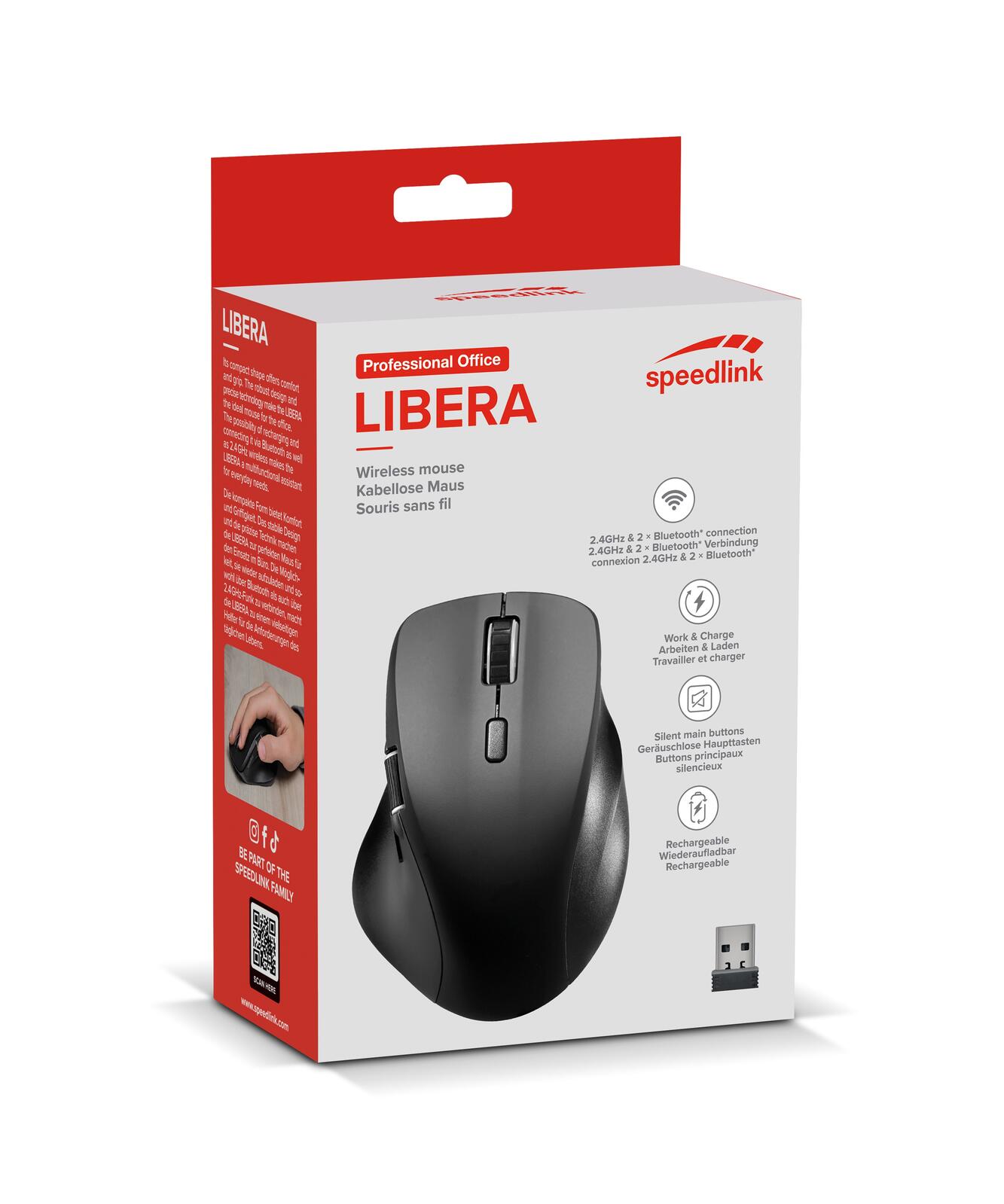 Speedlink LIBERA Rechargeable Wireless Maus, Bluetooth, Silent, schwarz