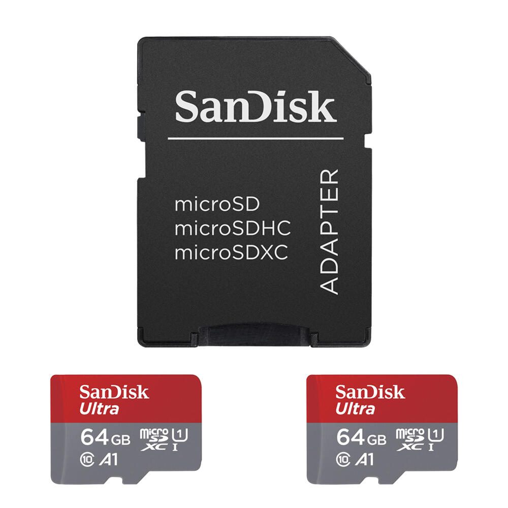 SanDisk Ultra microSDXC Speicherkarten 64GB - 2 Pack + SD Adapter