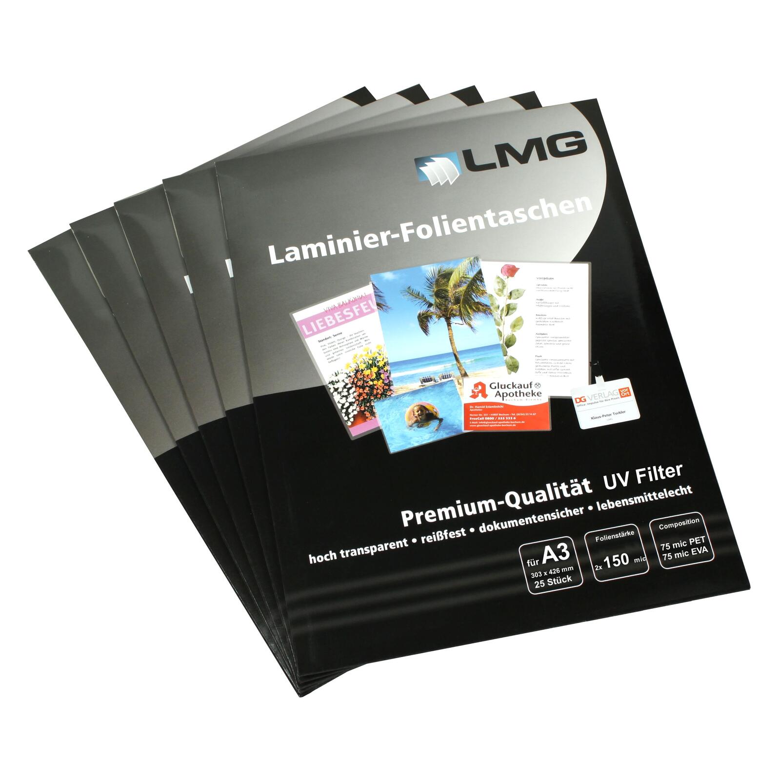 LMG Laminierfolien glänzend 150 mikron A3