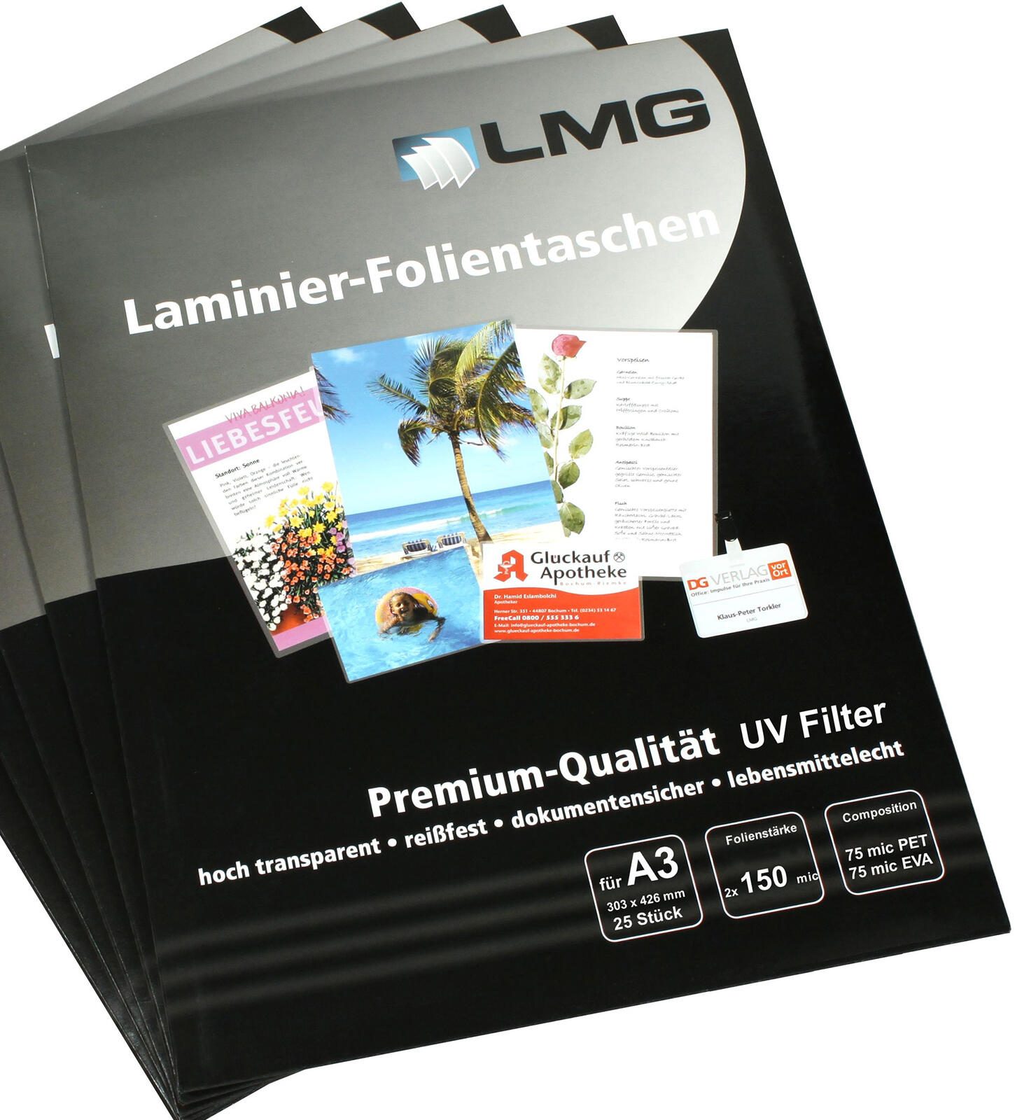 LMG Laminierfolien glänzend 150 mikron A3
