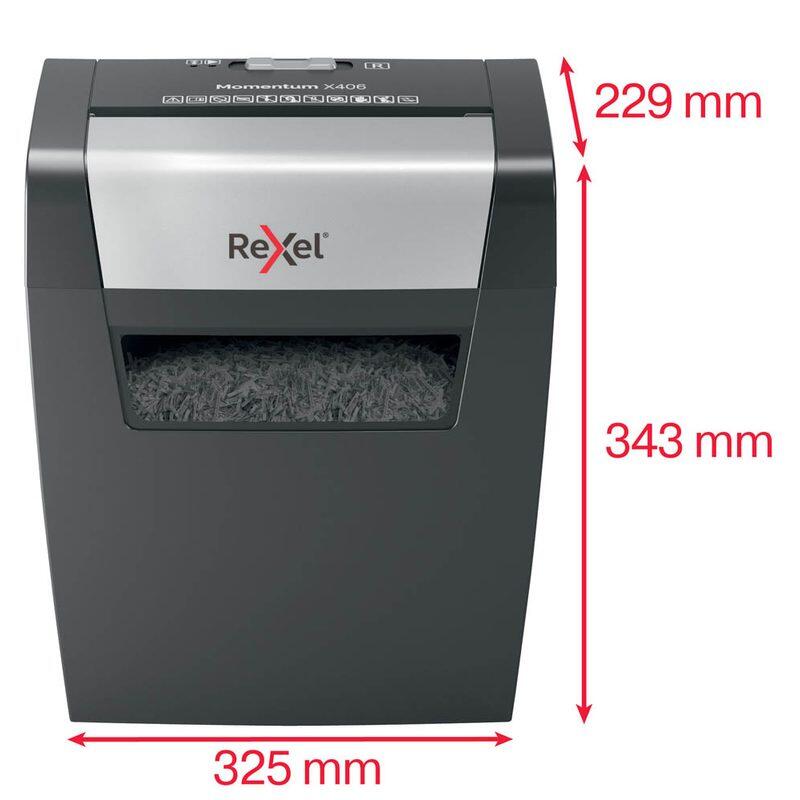 Rexel Momentum X406 Aktenvernichter mit Partikelschnitt bis 6 Blatt schwarz