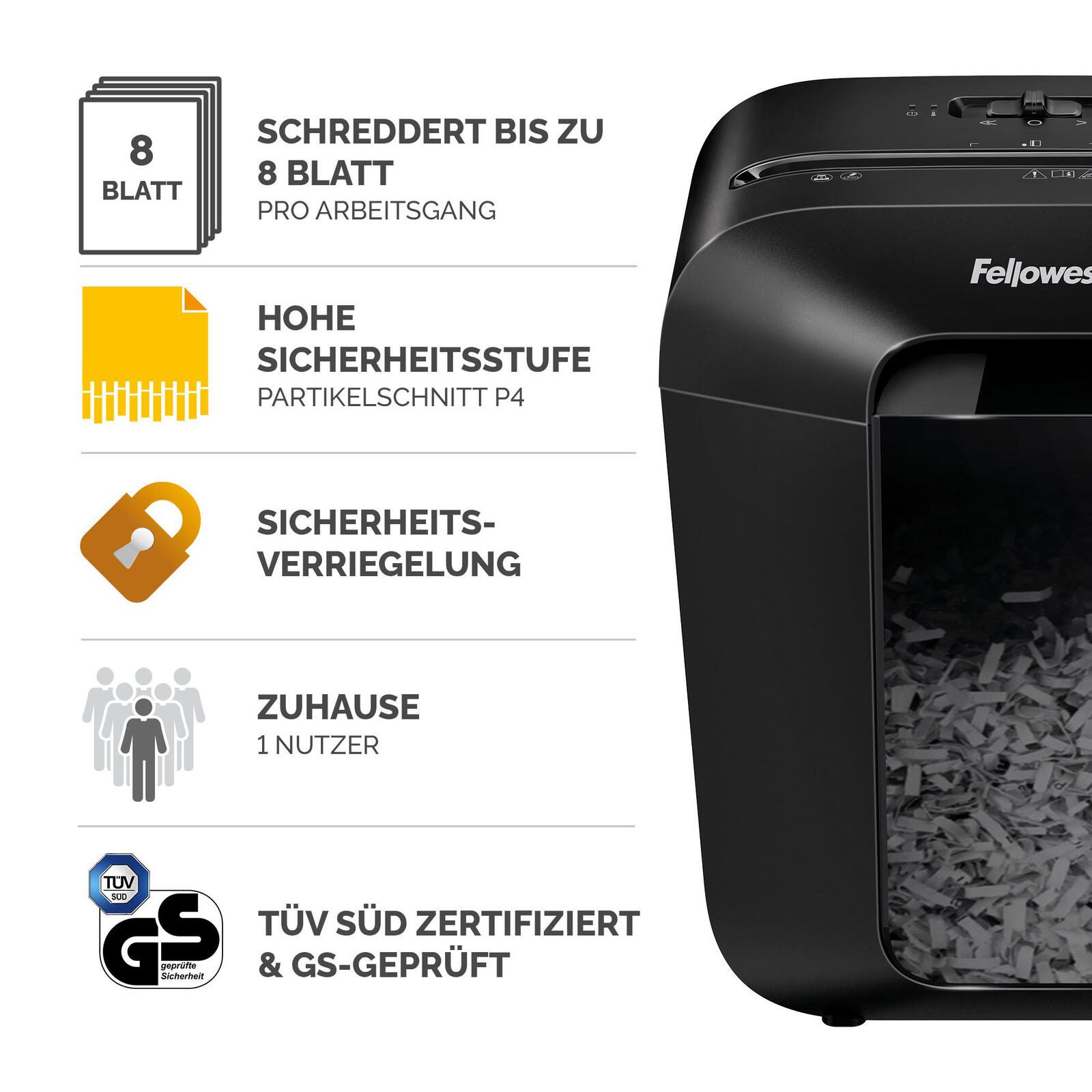 Fellowes Powershred LX45 Aktenvernichter mit Partikelschnitt bis 8 Blatt schwarz