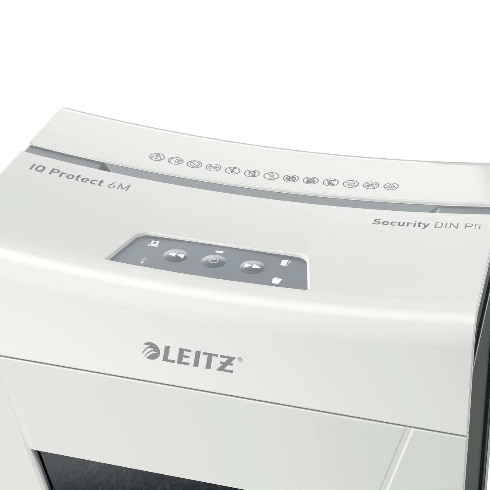 LEITZ Protect 6M Aktenvernichter mit Partikelschnitt bis 6 Blatt weiß
