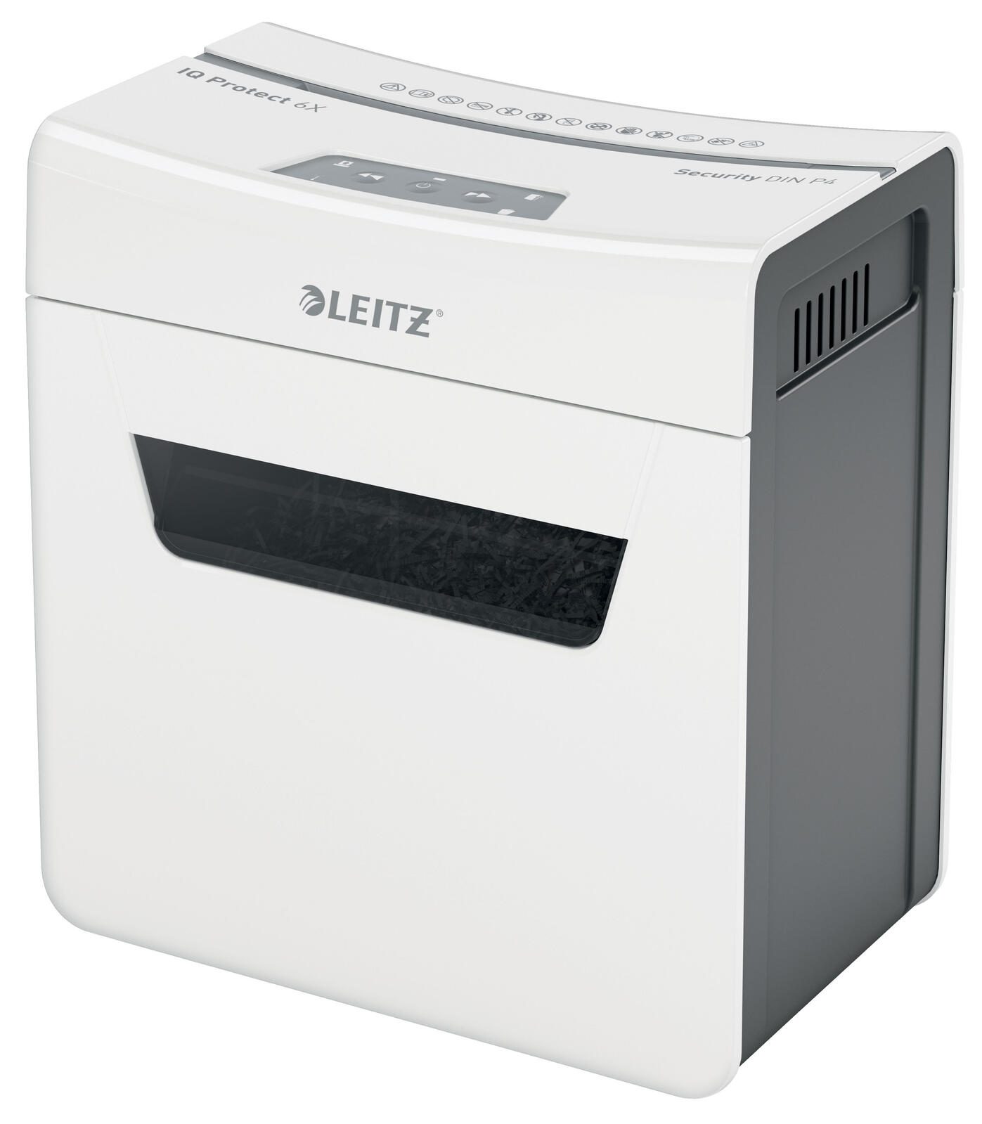 LEITZ Protect 6X Aktenvernichter mit Partikelschnitt bis 6 Blatt weiß