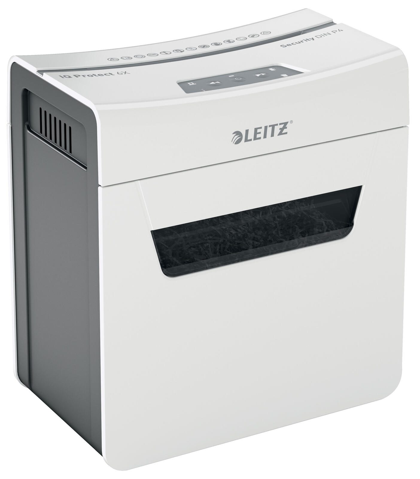 LEITZ Protect 6X Aktenvernichter mit Partikelschnitt bis 6 Blatt weiß