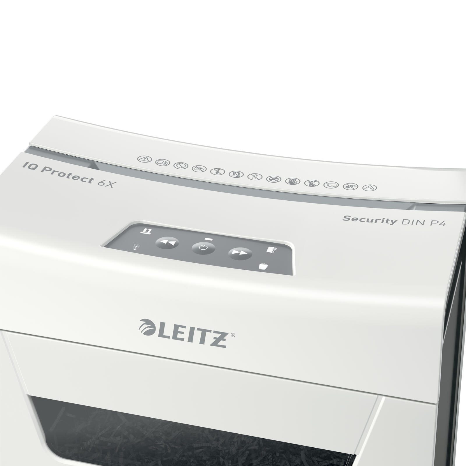 LEITZ Protect 6X Aktenvernichter mit Partikelschnitt bis 6 Blatt weiß