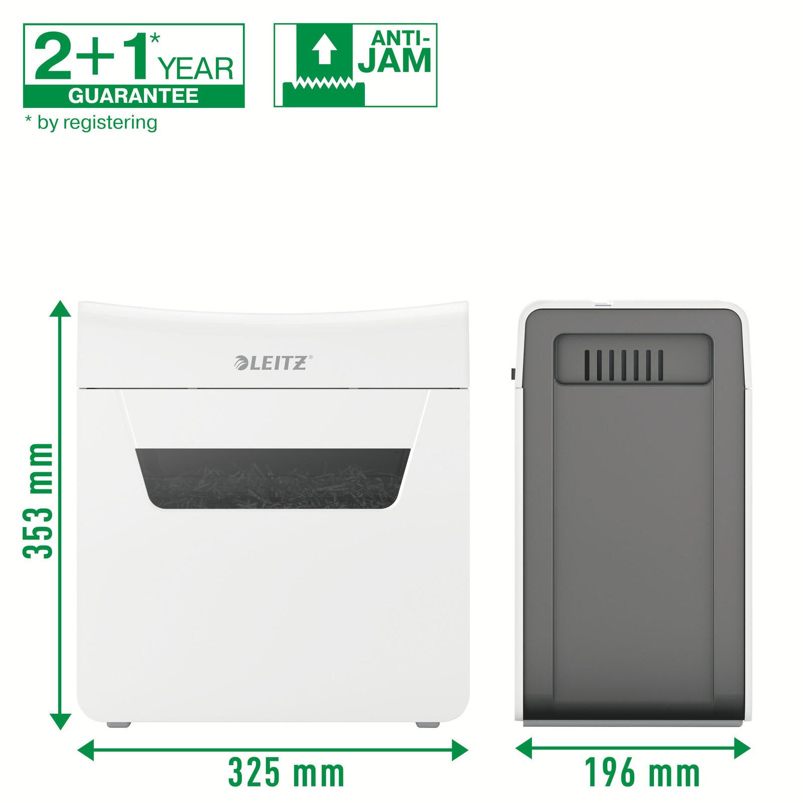 LEITZ Protect 6X Aktenvernichter mit Partikelschnitt bis 6 Blatt weiß