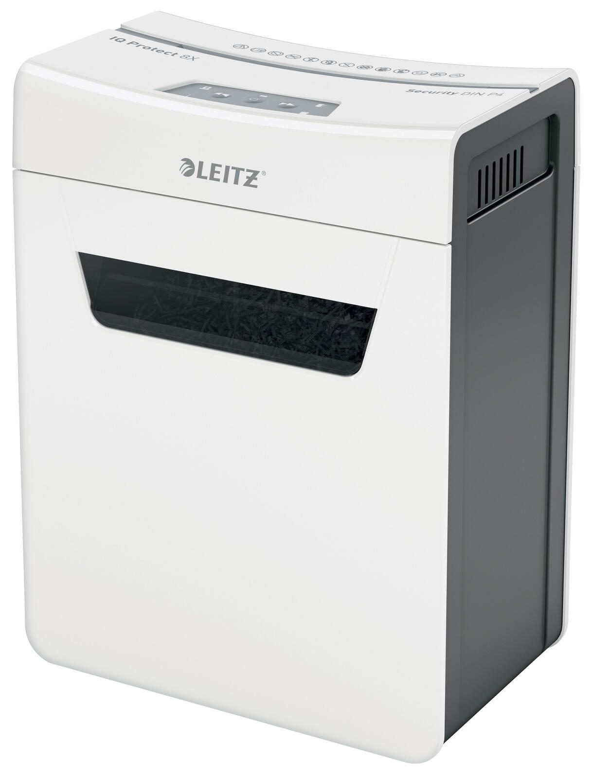 LEITZ Protect 8X Aktenvernichter mit Partikelschnitt bis 8 Blatt weiß