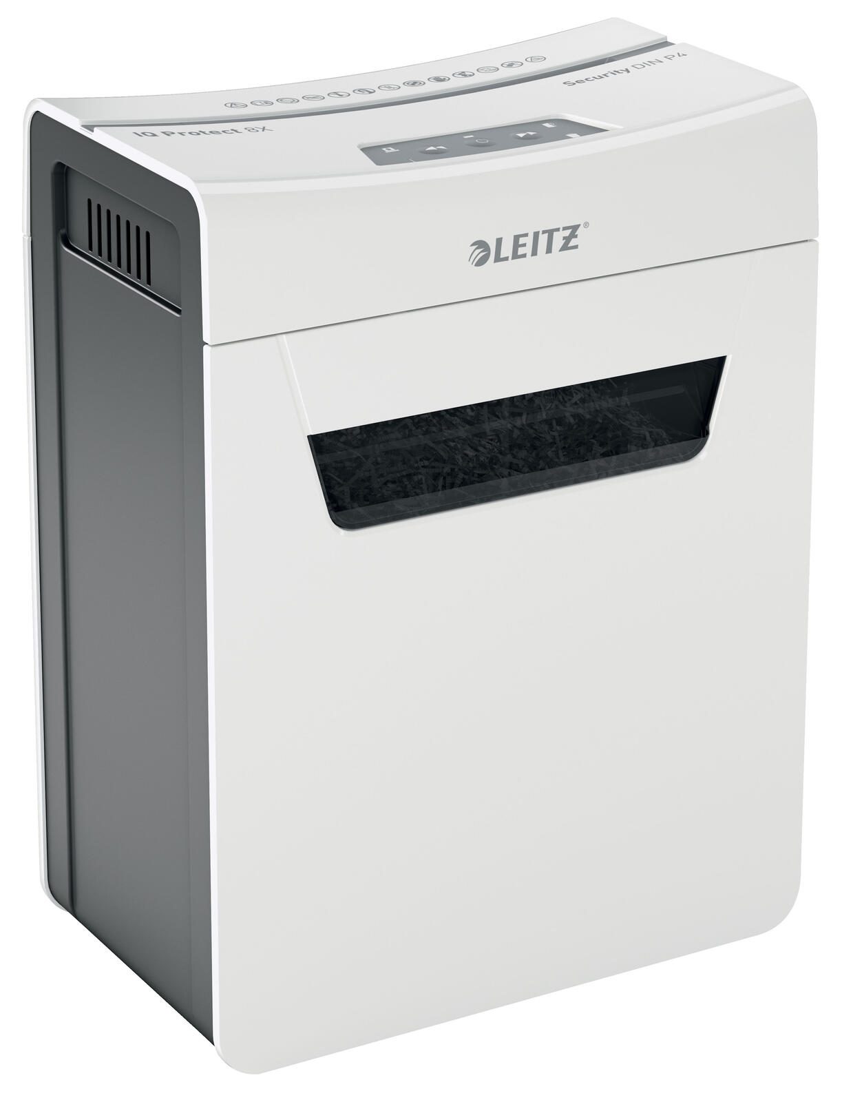 LEITZ Protect 8X Aktenvernichter mit Partikelschnitt bis 8 Blatt weiß