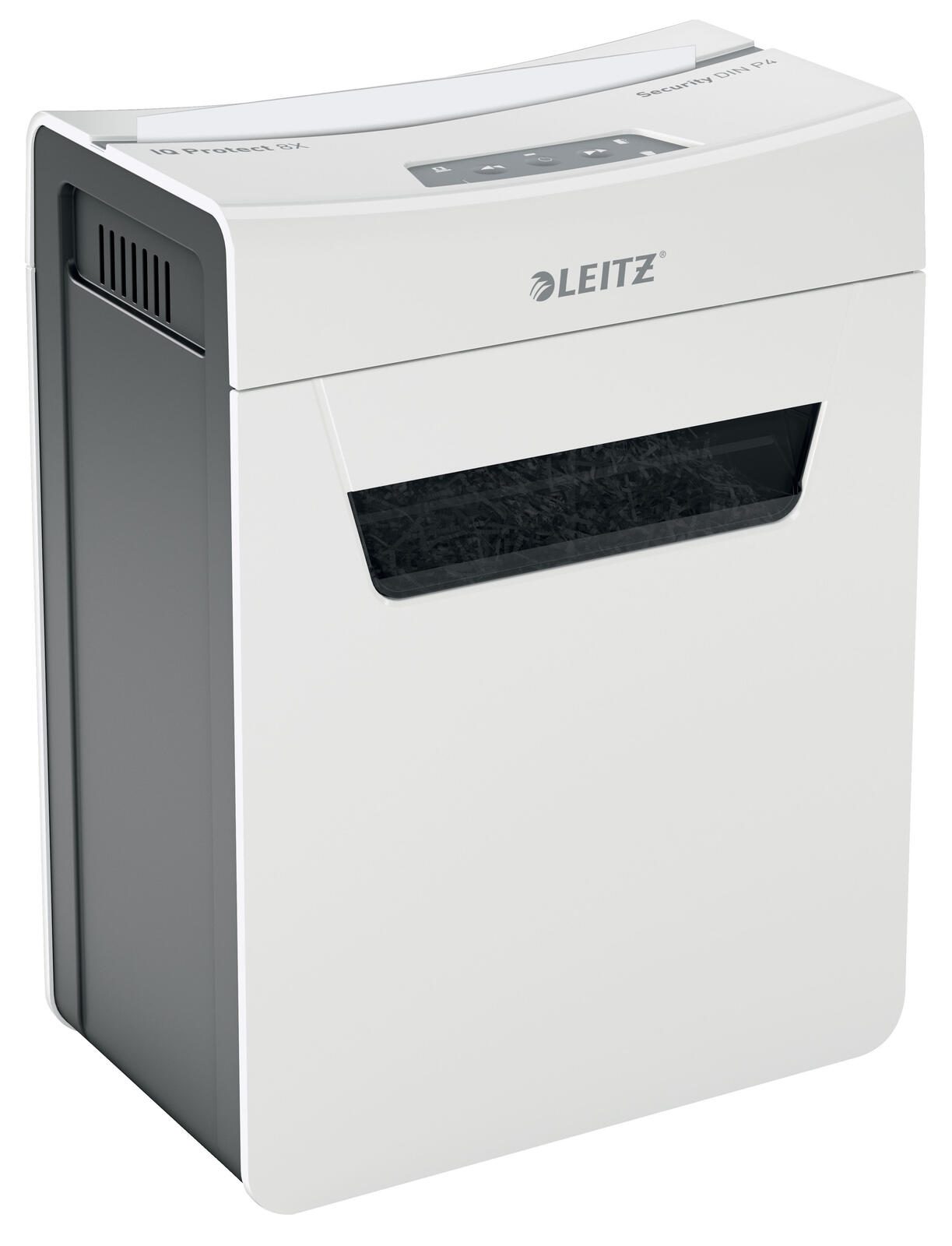 LEITZ Protect 8X Aktenvernichter mit Partikelschnitt bis 8 Blatt weiß