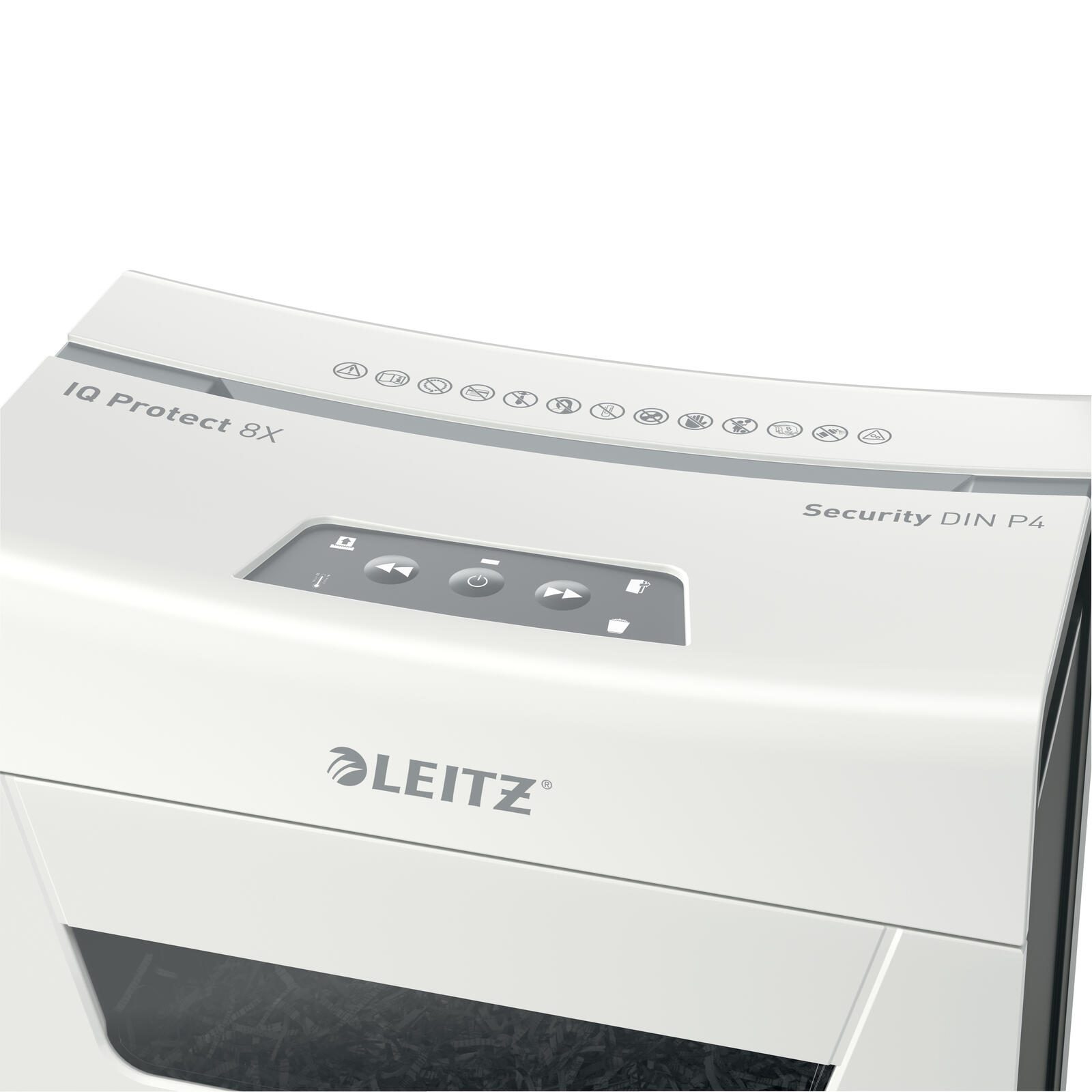 LEITZ Protect 8X Aktenvernichter mit Partikelschnitt bis 8 Blatt weiß