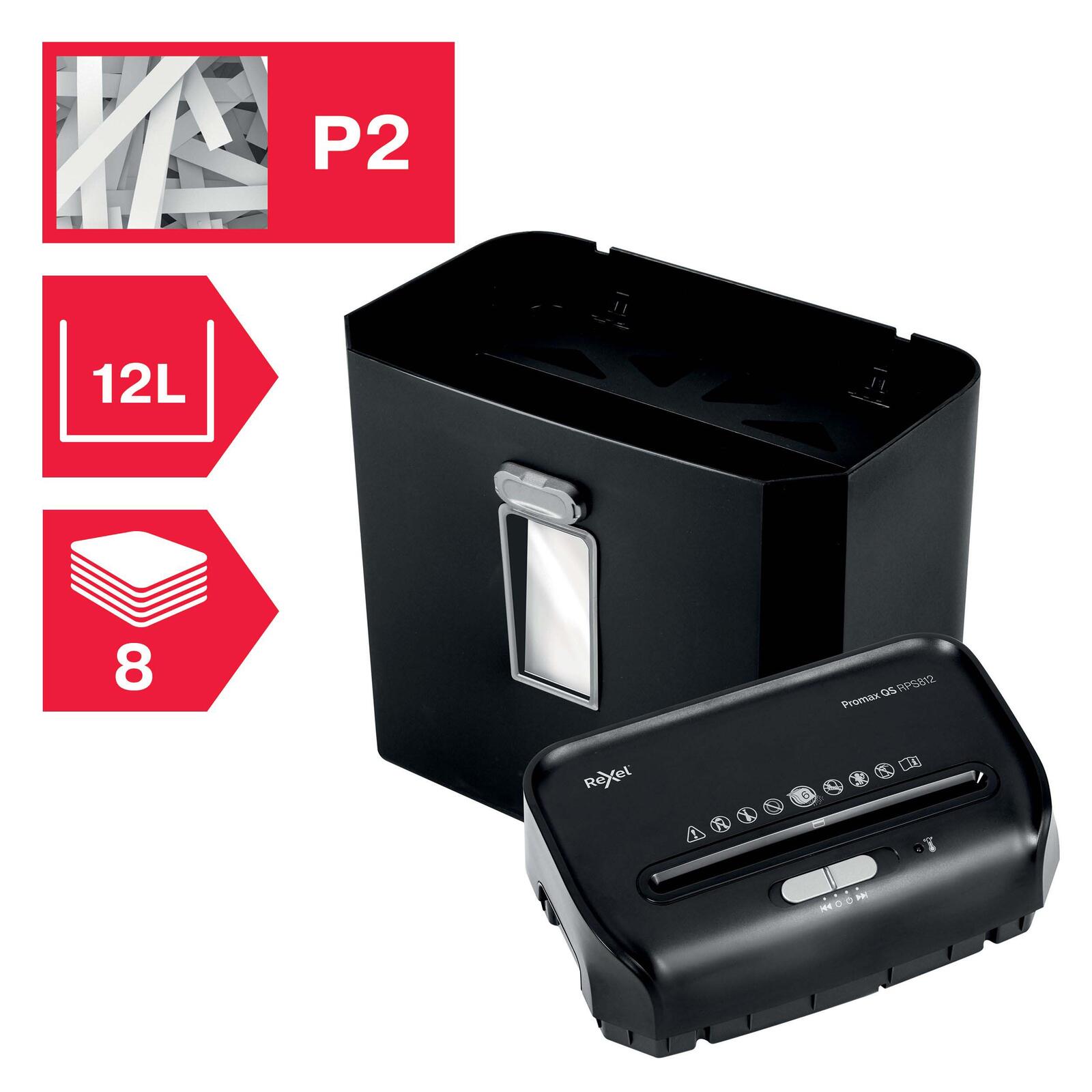 Rexel ProMax RPS812 Aktenvernichter mit Streifenschnitt bis 8 Blatt schwarz