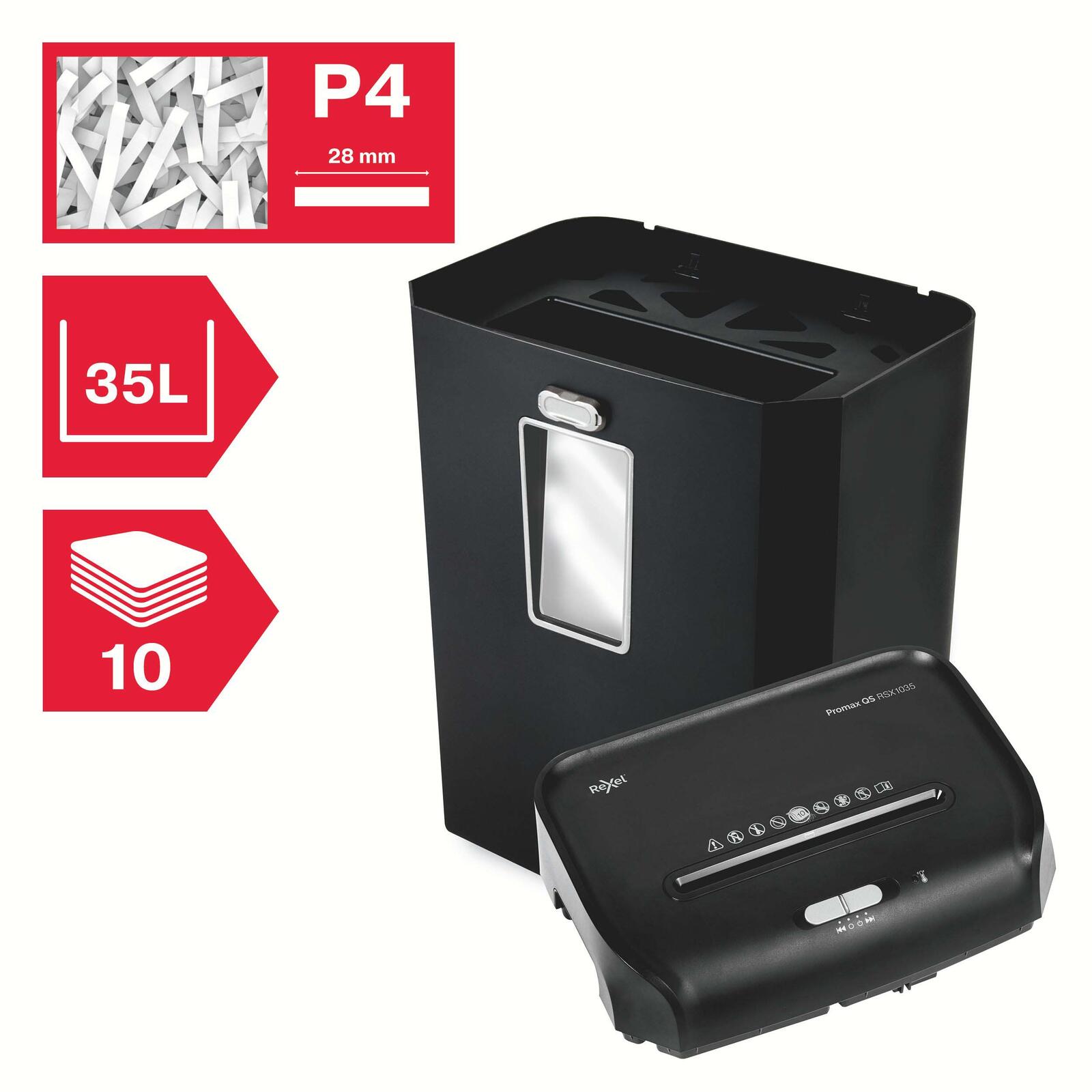 Rexel ProMax RSX1035 Aktenvernichter mit Partikelschnitt bis 10 Blatt schwarz