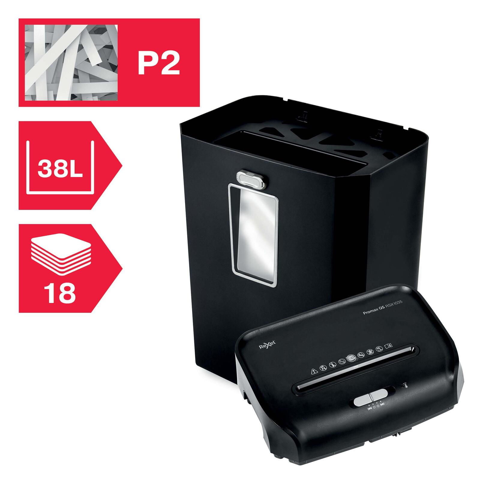 Rexel ProMax RSS1838 Aktenvernichter mit Streifenschnitt bis 18 Blatt schwarz