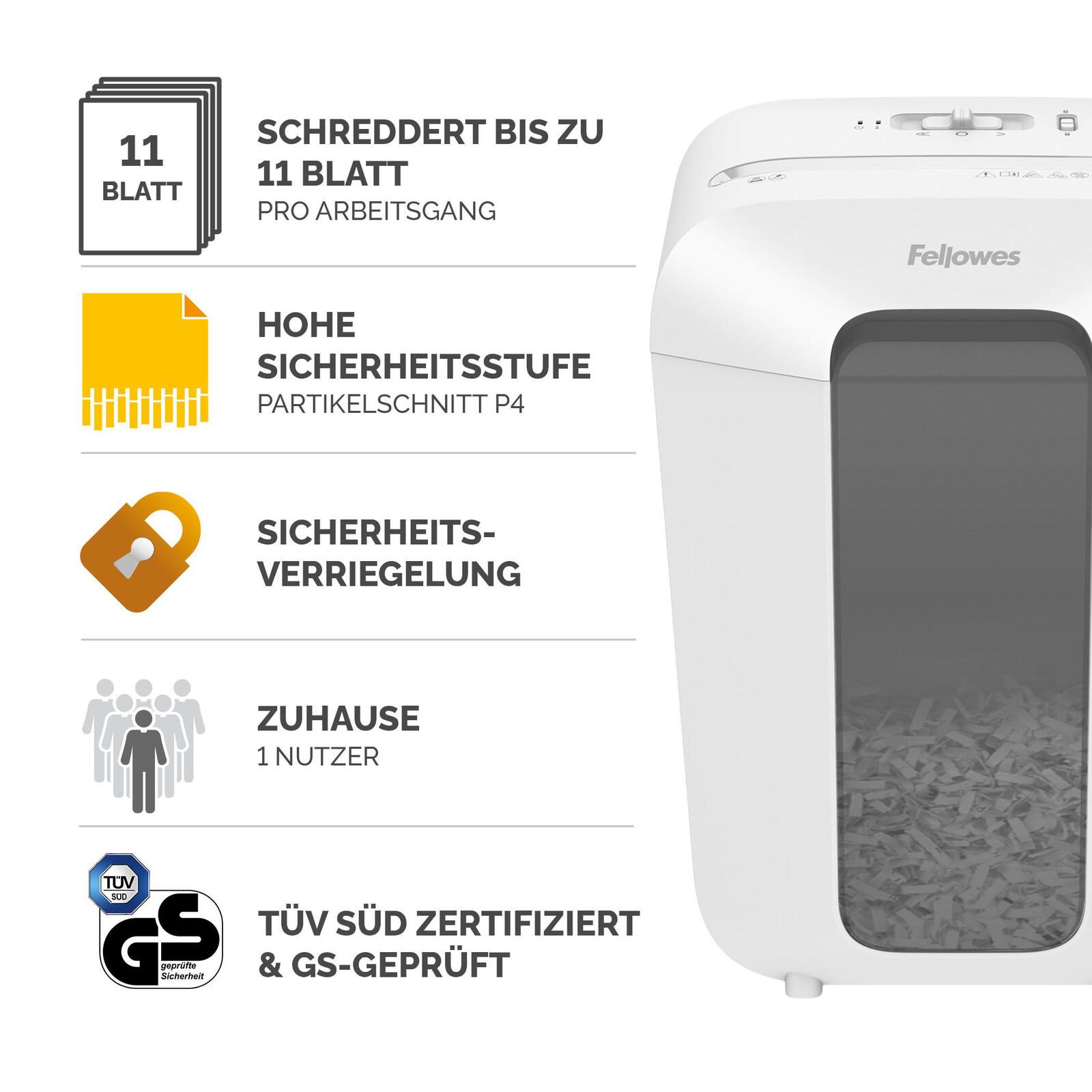 Fellowes Powershred LX70 Aktenvernichter mit Partikelschnitt bis 11 Blatt weiß