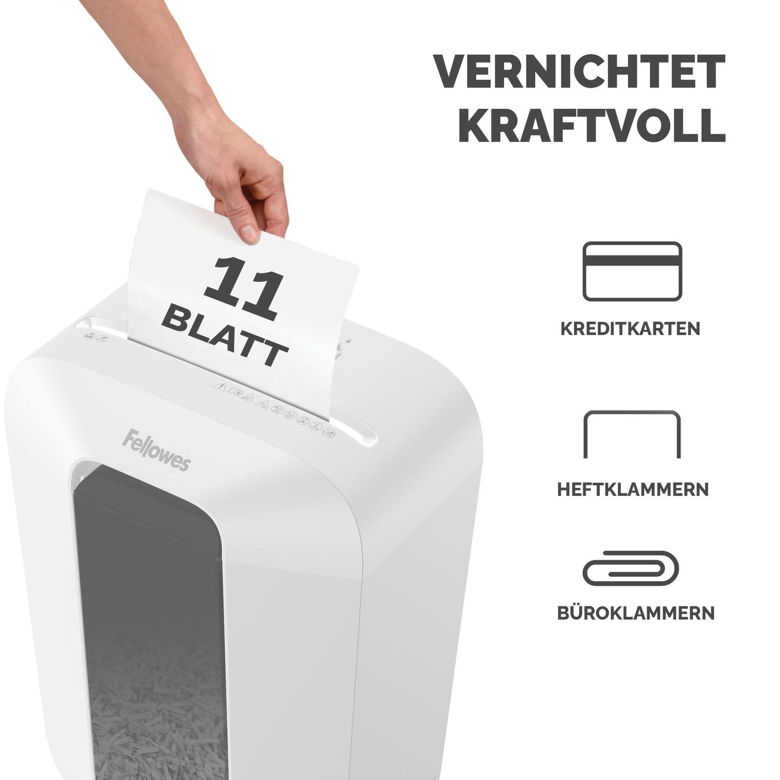 Fellowes Powershred LX70 Aktenvernichter mit Partikelschnitt bis 11 Blatt weiß
