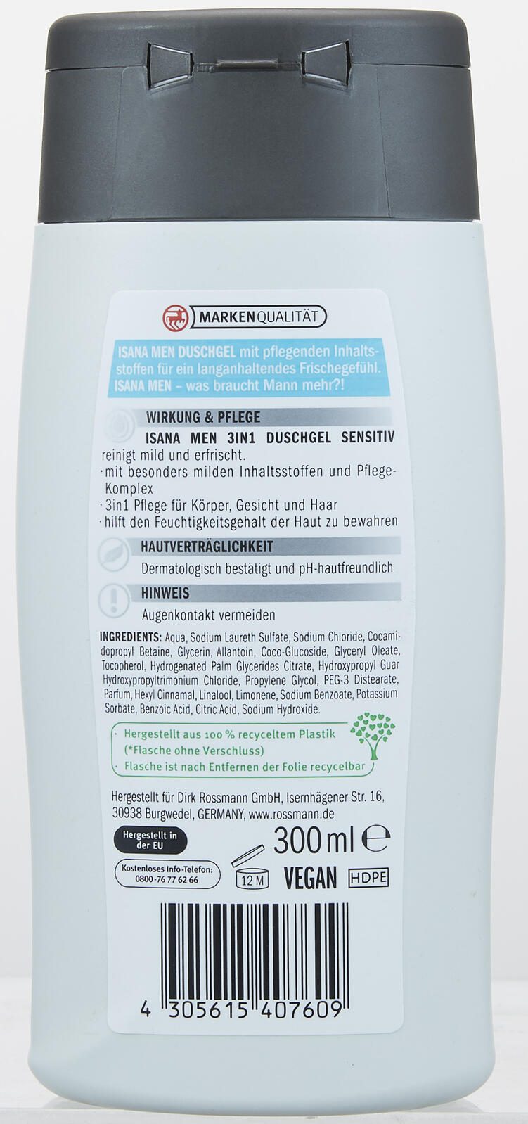 ISANA MEN 3 in 1 Sensitiv Duschgel 300 ml