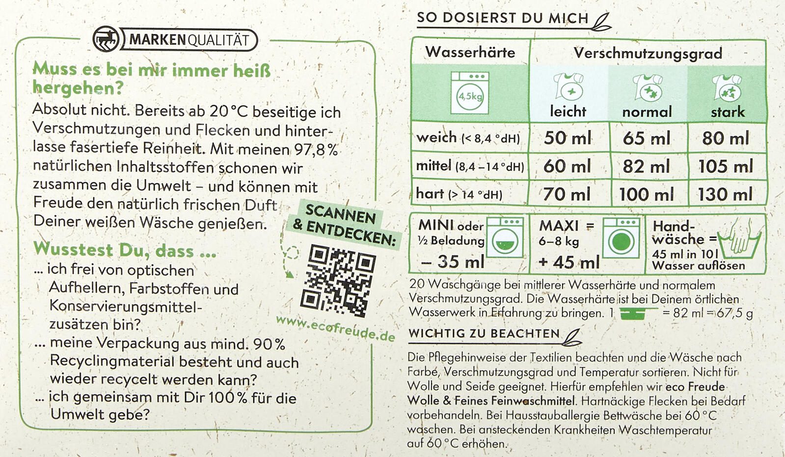 eco Freude Vollwaschmittel frisch 1,35 kg