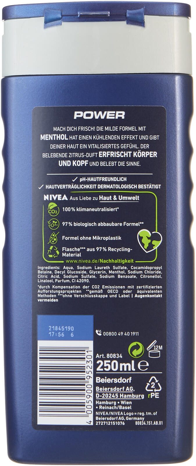 NIVEA MEN 3 in 1 Power Duschgel & Shampoo 250 ml