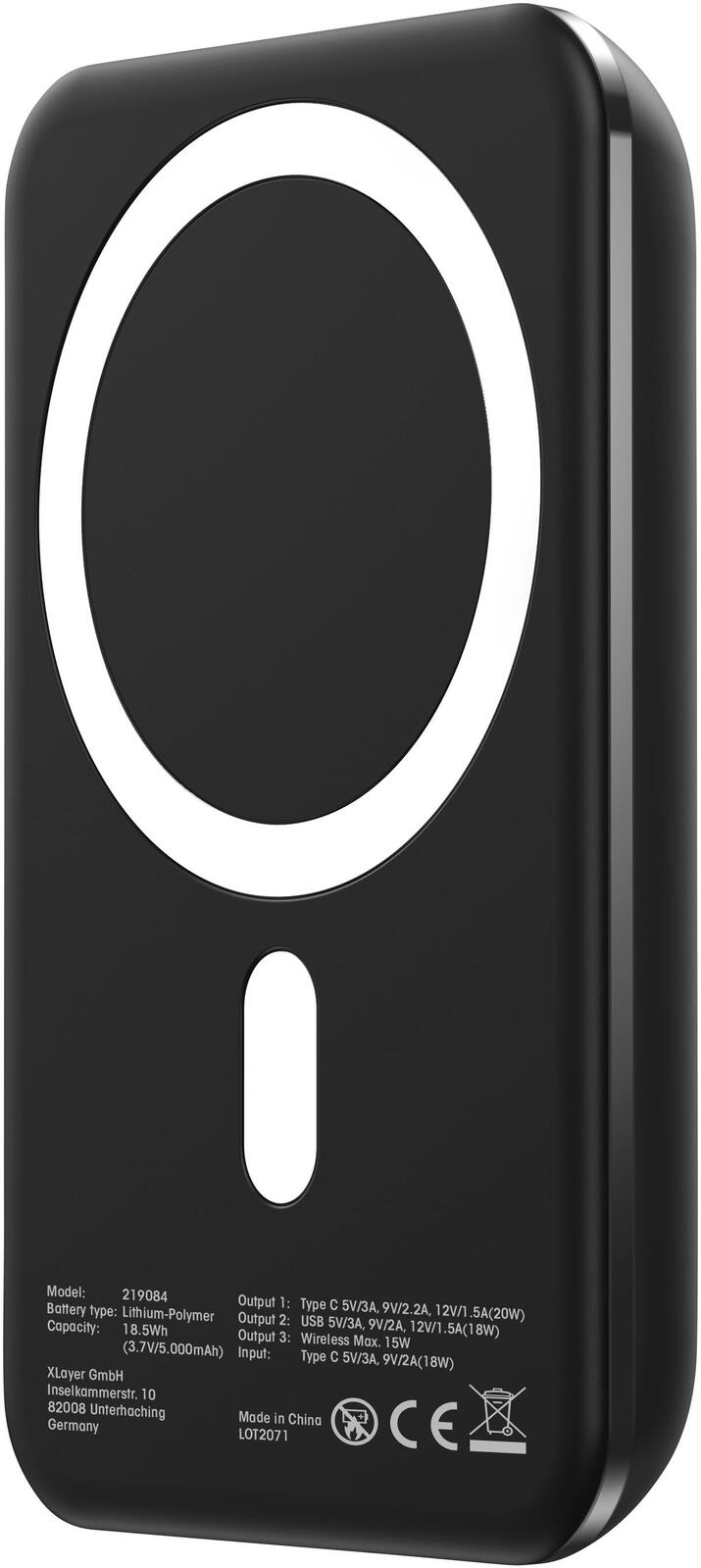XLAYER Magnetic PD wireless Powerbank 5.000 mAh schwarz