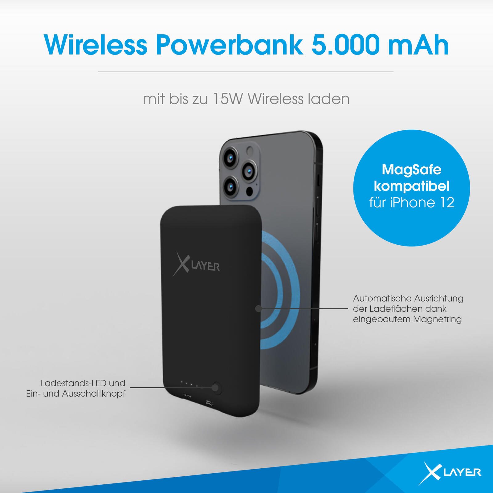 XLAYER Magnetic PD wireless Powerbank 5.000 mAh schwarz