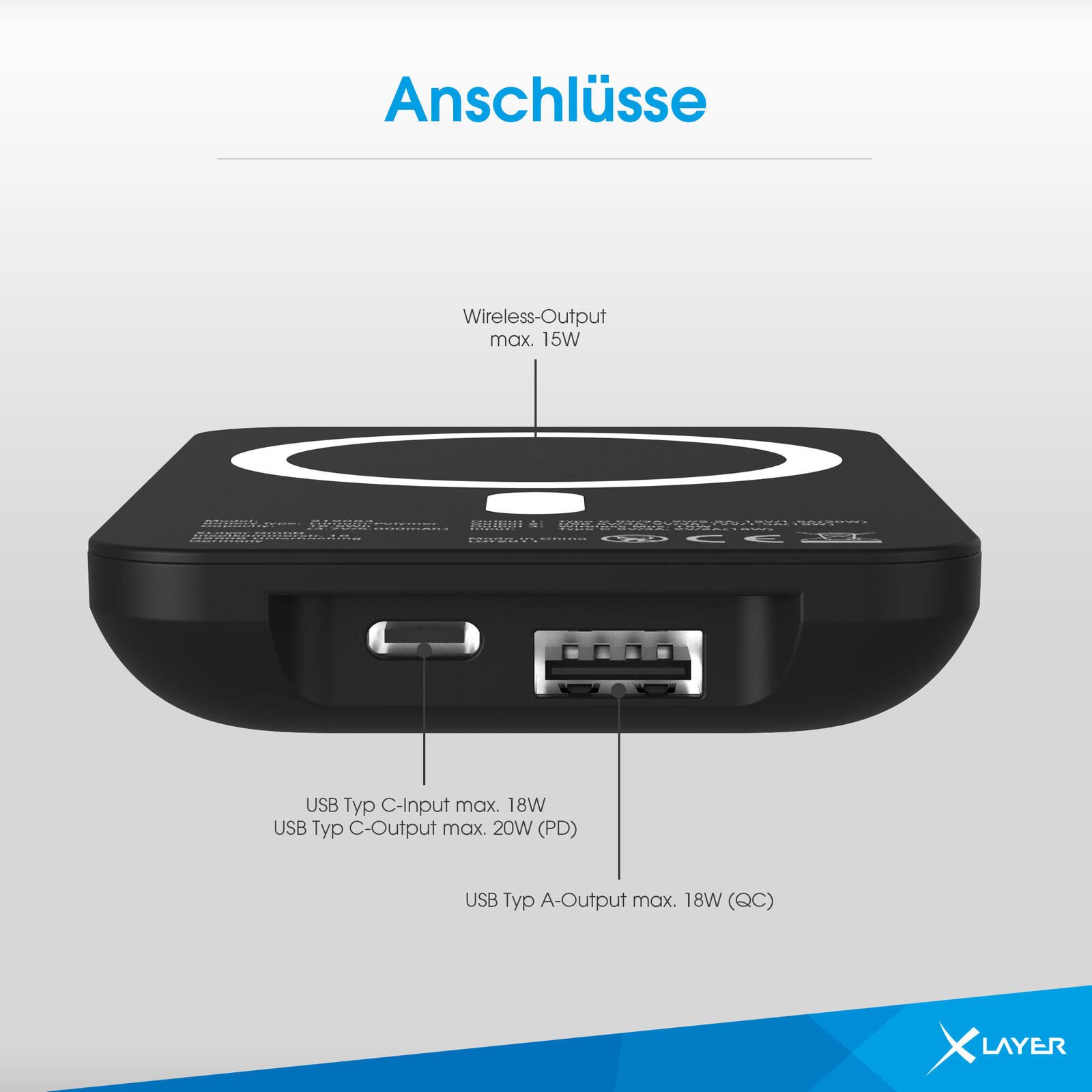 XLAYER Magnetic PD wireless Powerbank 5.000 mAh schwarz