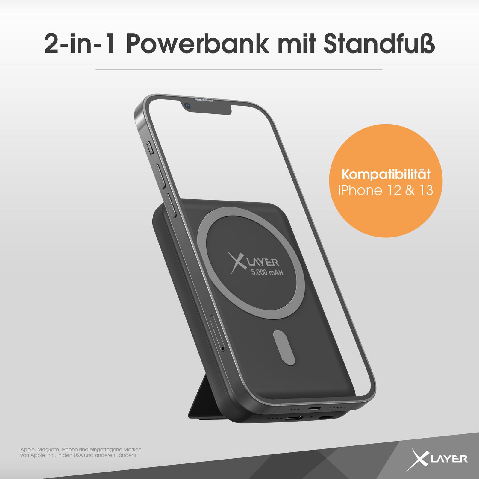 XLAYER MagFix PRO 2-in-1 wireless Powerbank 5.000 mAh schwarz