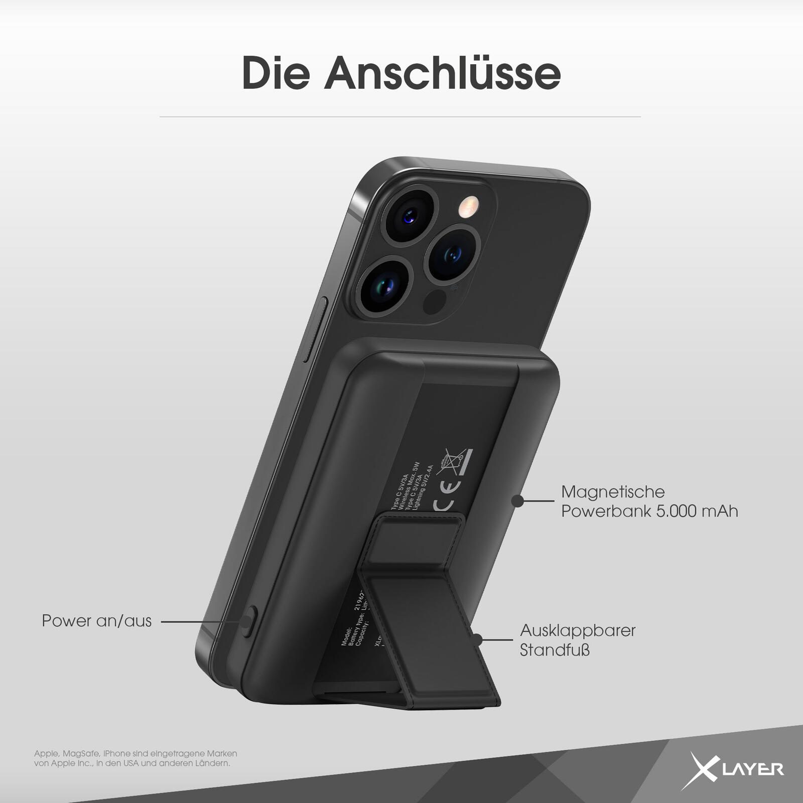 XLAYER MagFix PRO 2-in-1 wireless Powerbank 5.000 mAh schwarz