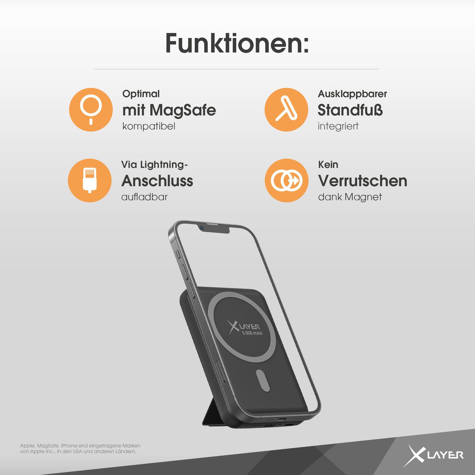 XLAYER MagFix PRO 2-in-1 wireless Powerbank 5.000 mAh schwarz