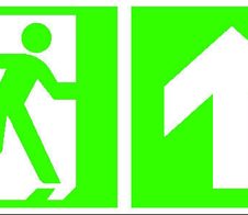 SafetyMarking® Rettungszeichen-Aufkleber Notausgang rechts mit Zusatzzeichen: Richtungsangabe aufwärts bzw. geradeaus 30 cm x 15 cm