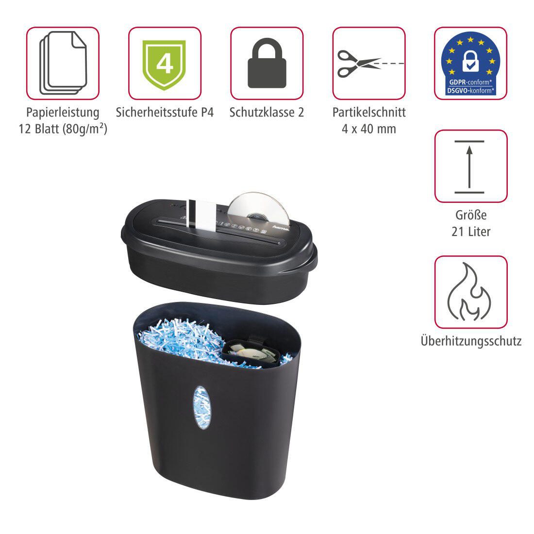Hama Home X12CD Aktenvernichter mit Partikelschnitt