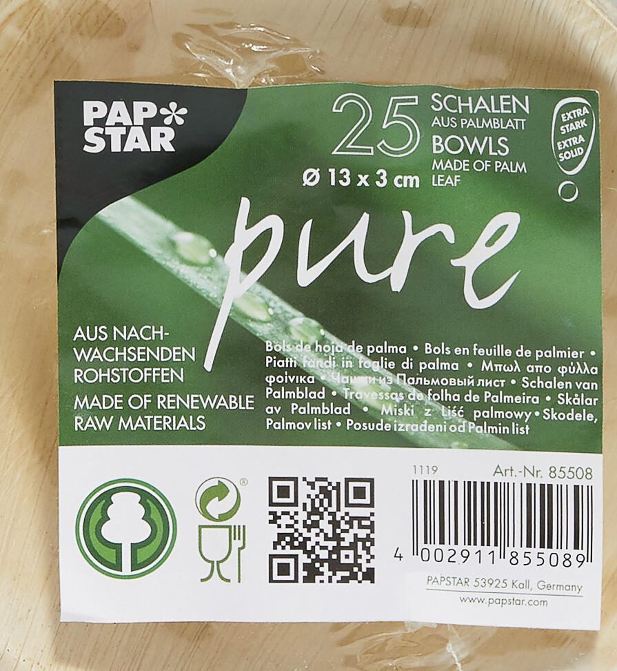 PAPSTAR pure Palmblatt-Schalen 13 cm 200,0 ml braun