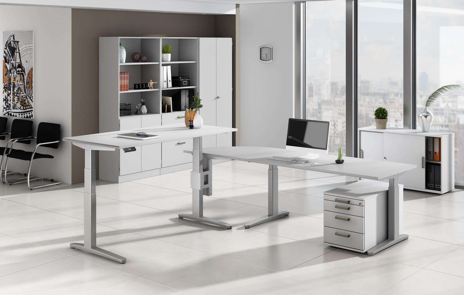 HAMMERBACHER höhenverstellbarer Schreibtisch VXB19/5/SS lichtgrau, silber
