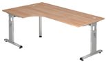 HAMMERBACHER VOS82/N/S höhenverstellbarer Schreibtisch 65 - 85 cm nussbaum / silber