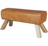 WOHNLING WL5.105 Design Lederhocker mit Massivholz Beinen 90x30x43 cm