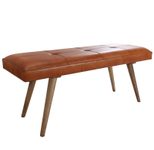 WOHNLING WL5.319 Sitzbank SALIM Ziegenleder / Massivholz 117x51x38 cm im Retro Stil Braun