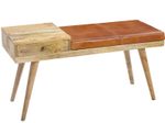 WOHNLING WL5.322 Sitzbank Ziegenleder / Massivholz 100x52x38 cm im Retro Stil mit Stauraum Braun