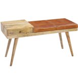 WOHNLING WL5.322 Sitzbank Ziegenleder / Massivholz 100x52x38 cm im Retro Stil mit Stauraum Braun