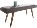 WOHNLING WL5.330 Sitzbank SALIM Stoff / Massivholz 117x51x38 cm im Retro Stil Gepolsterte Stoffbank Braun Grau