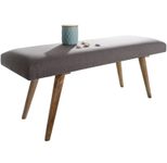 WOHNLING WL5.330 Sitzbank SALIM Stoff / Massivholz 117x51x38 cm im Retro Stil Gepolsterte Stoffbank Braun Grau