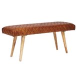 WOHNLING WL6.091 Sitzbank Echtleder / Massivholz 115x53x38 cm Braun