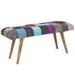 WOHNLING WL6.477 Sitzbank Samt / Massivholz 117x51x38 cm Bunt Patchwork