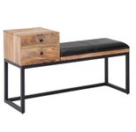 WOHNLING WL6.483 Sitzbank Ziegenleder / Massivholz 100x60x35 cm im Retro Stil mit Stauraum, Gepolstert Schwarz
