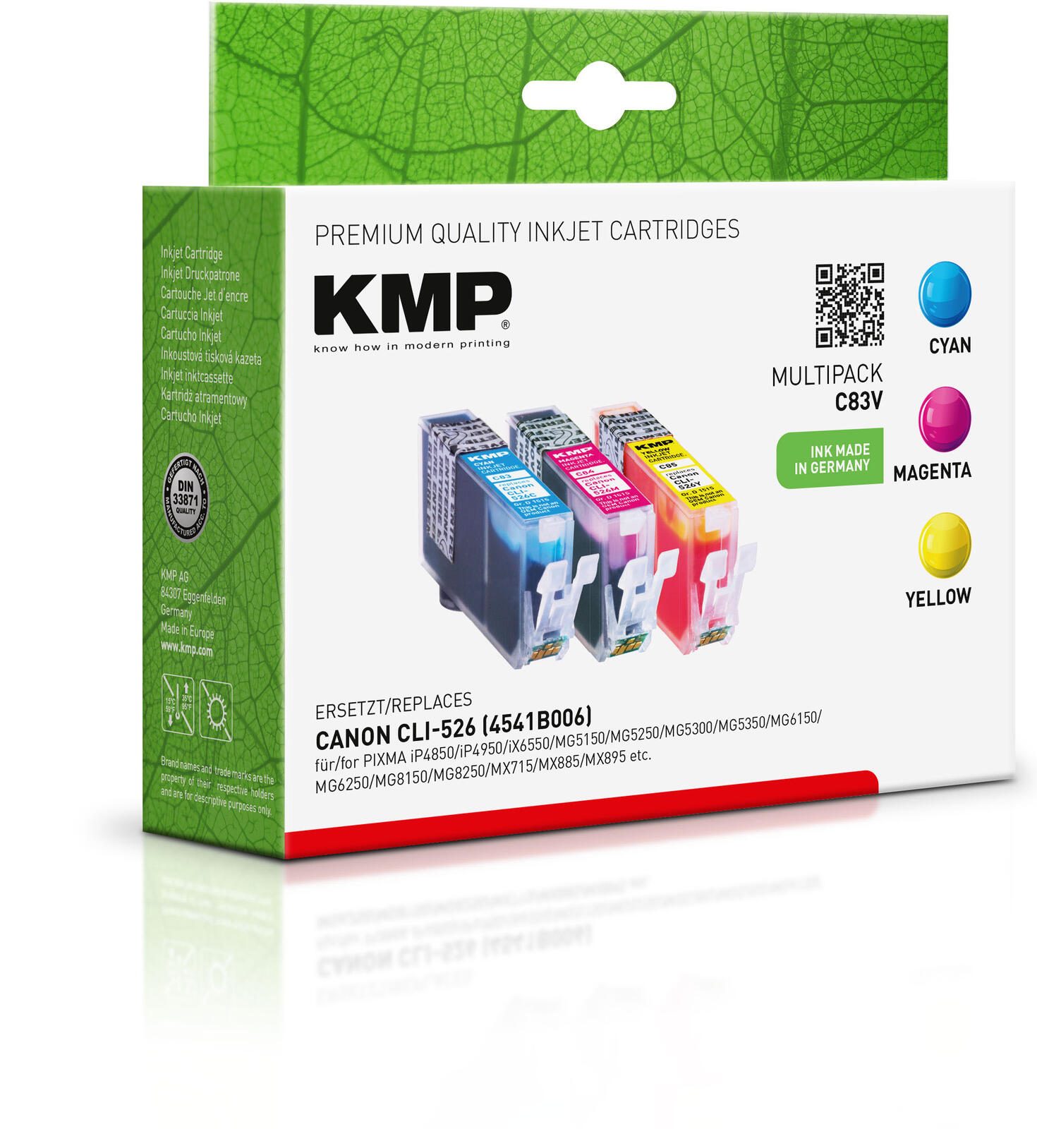 KMP Druckerpatronen C83V cyan, magenta, gelb kompatibel zu Canon CLI-526 C/M/Y, 3er-Set