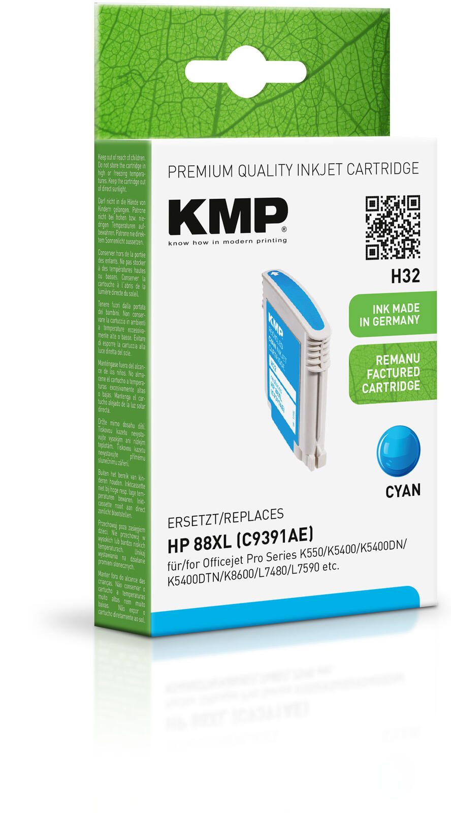 KMP Druckerpatrone H32 cyan kompatibel zu HP 88XL (C9391AE)