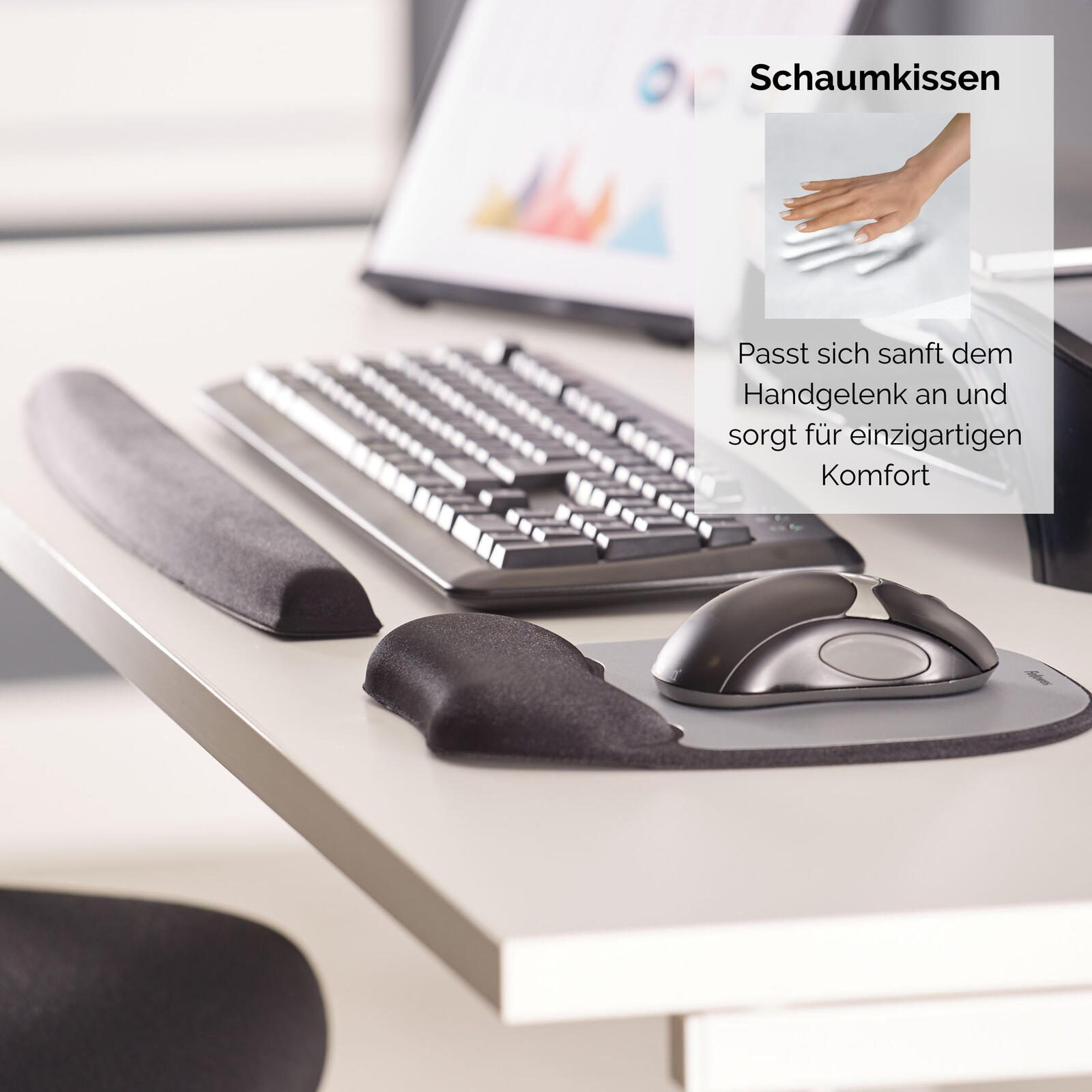 Fellowes Mousepad mit Handgelenkauflage Memory Foam silber